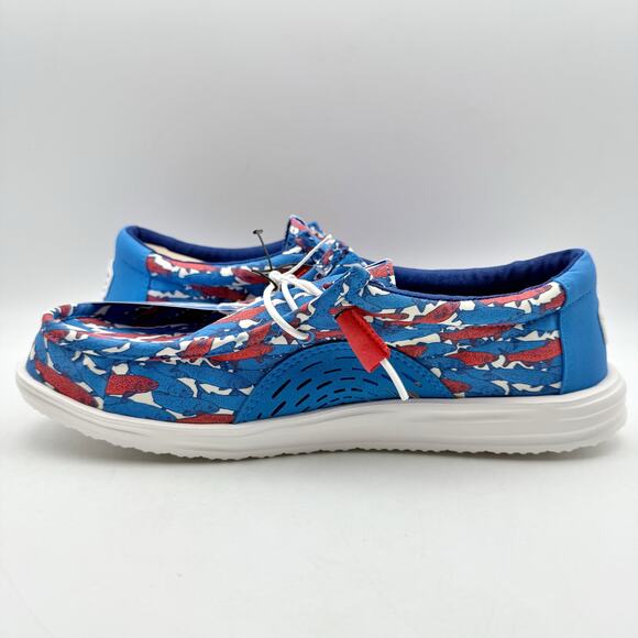 Hey Dude Mens Wally Slip-On Casual Shoe US 10 EU 43 Fish Camo Red Blue NIB - Picture 7 of 12